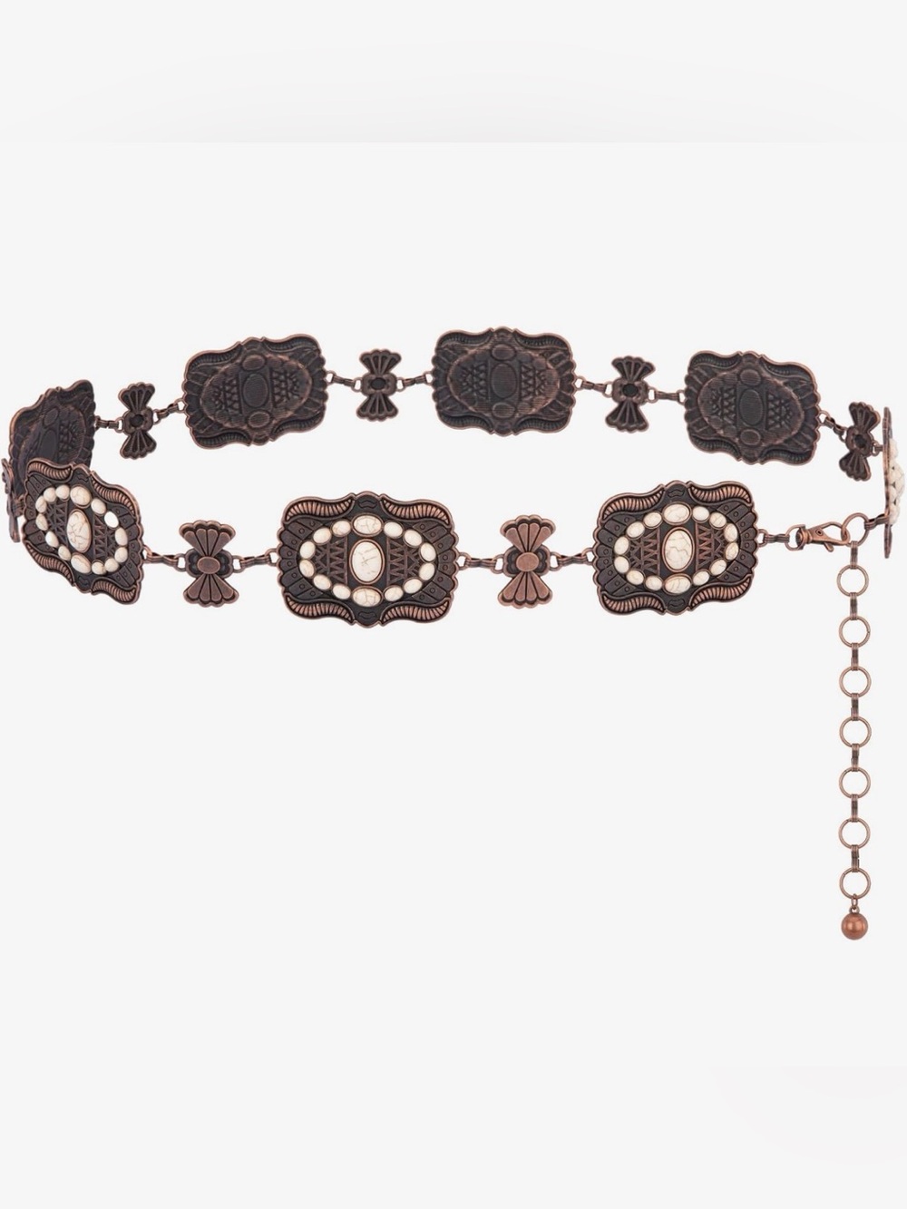Montana West Copper-Tone Western Concho Belt with Cream Bead Accents